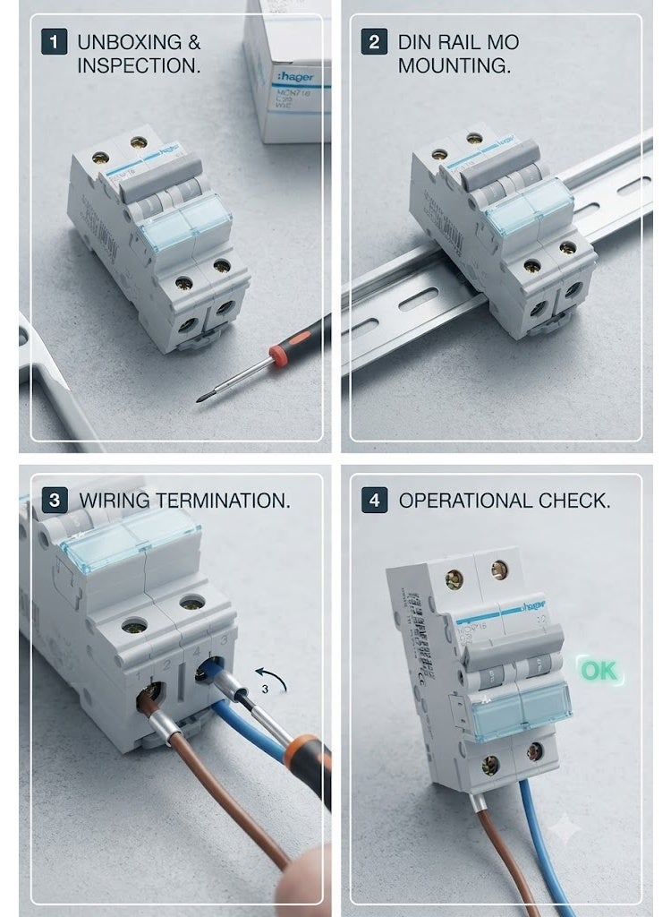 HAGER Miniature circuit breaker double pole 10A 6KA DP MCB TYPE C MCN210 *ONEKONEKT* - Image 2