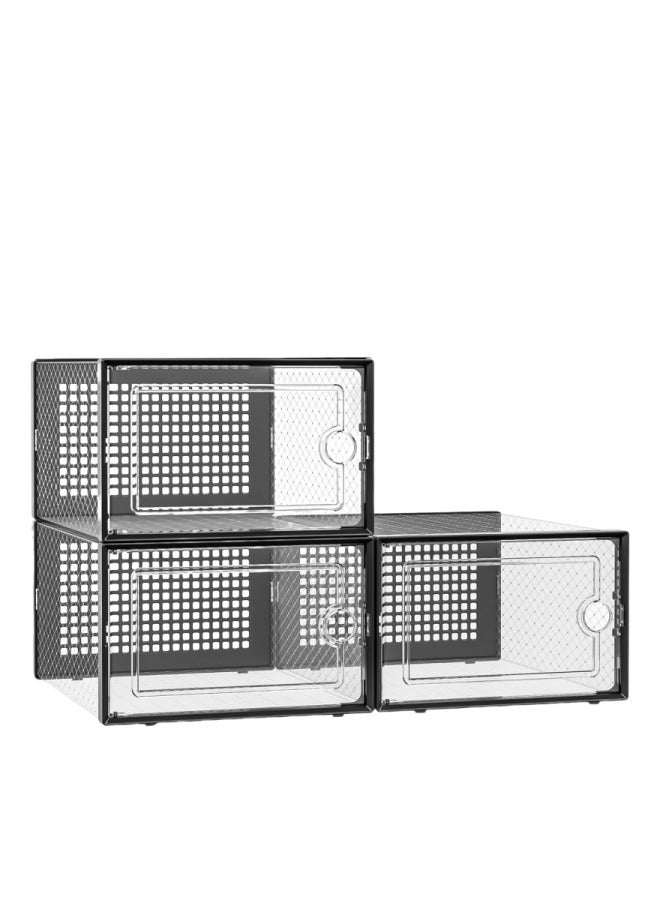 3-Piece Stackable Shoebox  Transparent/Black  PP Material  10.1*13.2*6.42 In - Image 1