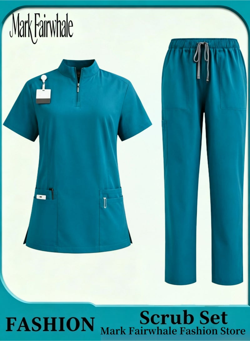 Mark Fairwhale New Minimalist Stand Up Collar Half Zipper Medical Hand Wash Suit Set - Image 1