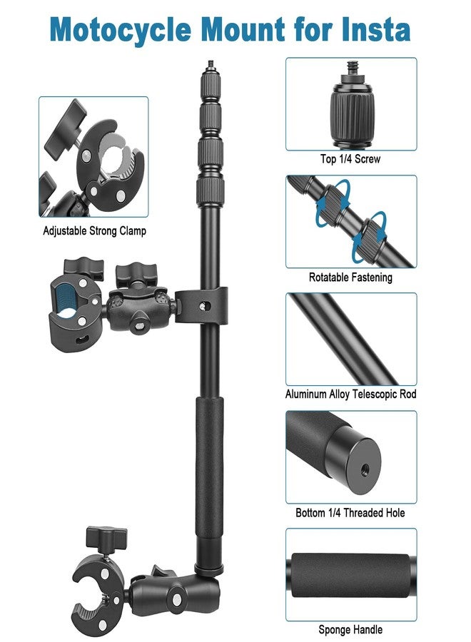 ChromLives Motorcycle Mount Kit Compatible with Insta 360 X4 X5, Bike Handlebar Clamp Mounts for Gopro, 59" Invisible Selfie Stick with Double Clamp for Action Camera,Motorcycle Bicycle Riding Records - Image 3