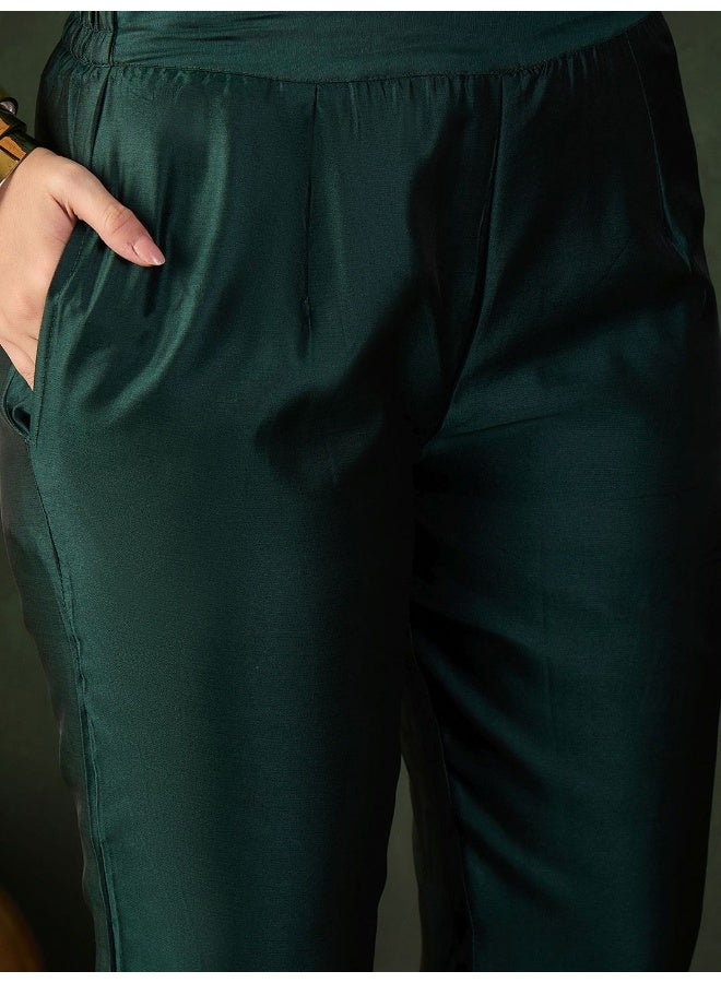 AKS Emerald Green Jacquard Kurta Set With Jacquard Dupatta  - Image 3