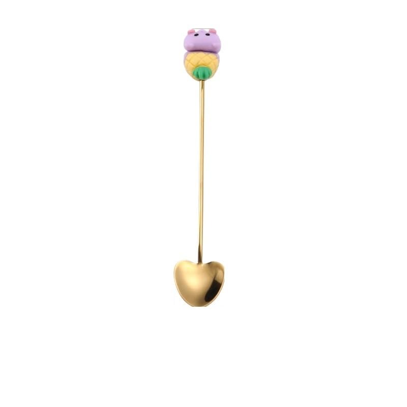 Cute Animal Spoon Fork Set 4Pcs Yellow Stainless Steel Cartoon Stirring Coffee Spoon - Image 2