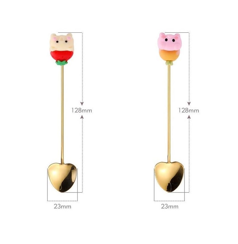 Cute Animal Spoon Fork Set 4Pcs Yellow Stainless Steel Cartoon Stirring Coffee Spoon - Image 3