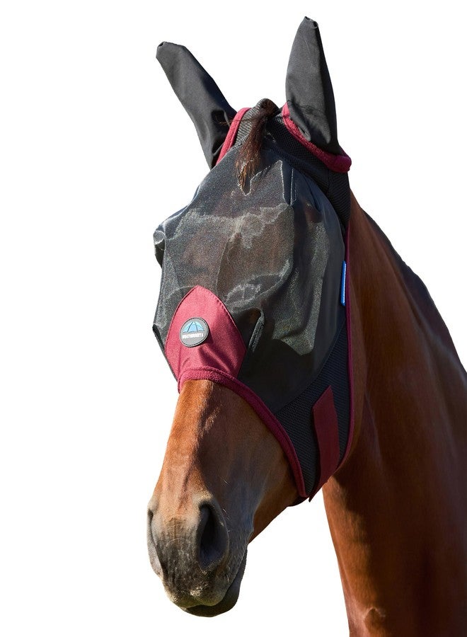 WeatherBeeta ComFiTec Fine Mesh Fly Mask with Ears, Black/Burgundy, Medium - Image 1