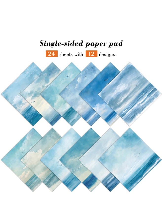 EAMOTOL Blue Sea Scrapbooking Paper Pad - 24 Sheets 6-inch Aesthetic Patterned Decorative Collage Decoupage for Wrapping Folded Cardstock Supplies Gift Cardstock DIY Crafts Scrapbook Photo Album - Image 2