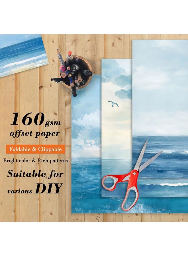 EAMOTOL Blue Sea Scrapbooking Paper Pad - 24 Sheets 6-inch Aesthetic Patterned Decorative Collage Decoupage for Wrapping Folded Cardstock Supplies Gift Cardstock DIY Crafts Scrapbook Photo Album - Image 4