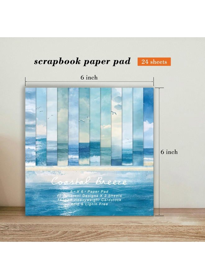 EAMOTOL Blue Sea Scrapbooking Paper Pad - 24 Sheets 6-inch Aesthetic Patterned Decorative Collage Decoupage for Wrapping Folded Cardstock Supplies Gift Cardstock DIY Crafts Scrapbook Photo Album - Image 3