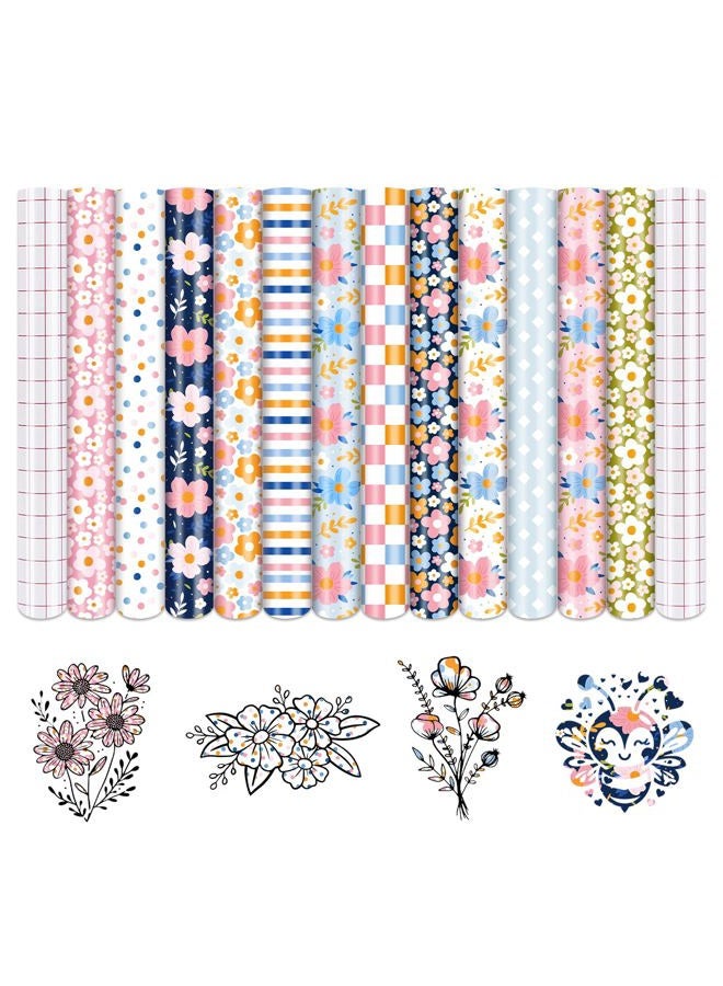 Tintnut Boho Permanent Adhesive Vinyl-12 Sheets 12"x10" Candy and Flowers Pattern Self Adhesive Vinyl Candy Boho Permanent Vinyl for DIY - Image 1