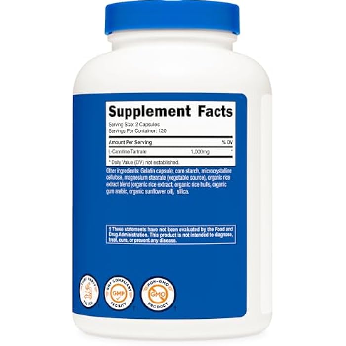 Nutricost L-Carnitine Tartrate 1,000mg, 240 Capsules - 500mg Per Capsule, 120 Servings - Image 5