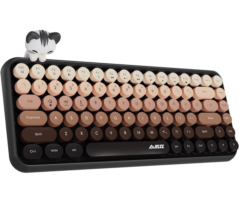 A-jazz AJAZZ 308i Wireless Bluetooth Keyboard, Mini Compact 84 Keys Magnetic Cat Design, ABS Retro Round Keys, Matte Panel, Ergonomic for PC and Laptops Brown - Image 1