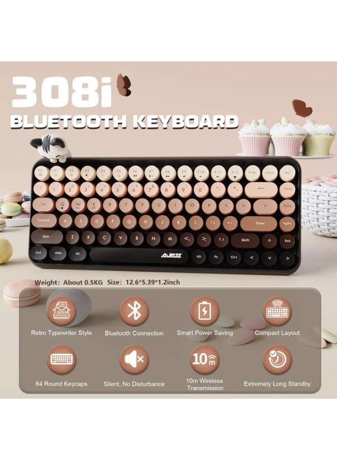 A-jazz AJAZZ 308i Wireless Bluetooth Keyboard, Mini Compact 84 Keys Magnetic Cat Design, ABS Retro Round Keys, Matte Panel, Ergonomic for PC and Laptops Brown - Image 4