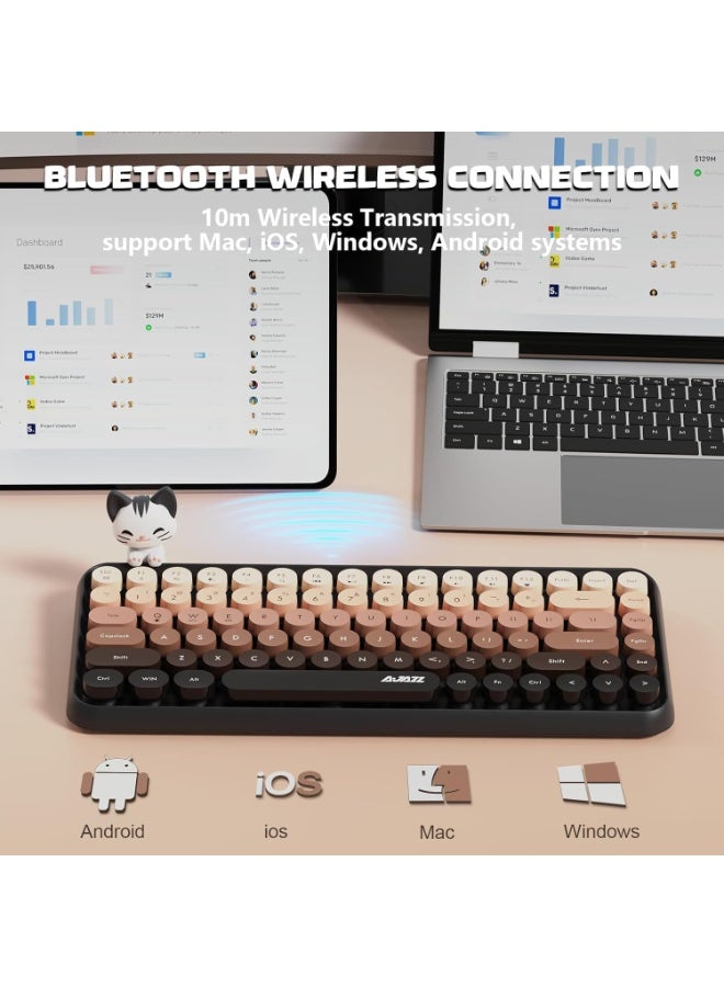 A-jazz AJAZZ 308i Wireless Bluetooth Keyboard, Mini Compact 84 Keys Magnetic Cat Design, ABS Retro Round Keys, Matte Panel, Ergonomic for PC and Laptops Brown - Image 3
