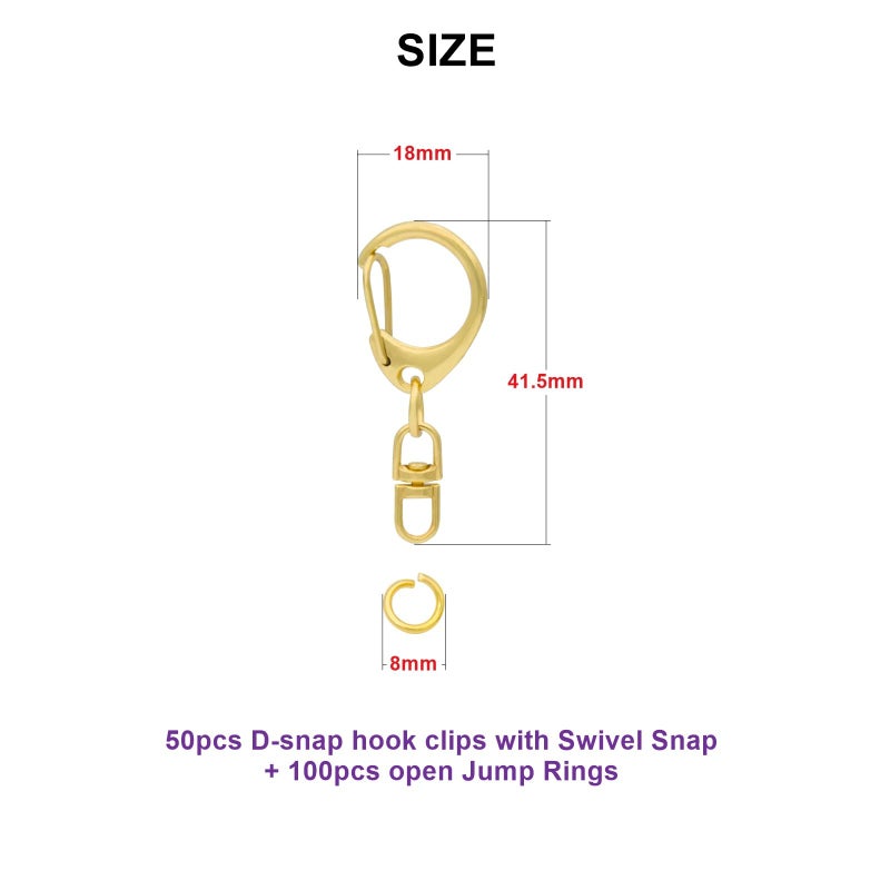 ZoloAJay 50 Sets Lobster Claw Clasps Keychain Clip D-snap Hook Clips with Swivel Snap and Open Jump Rings Golden for DIY Making Trinket Crafts Diameter 0.7inch (18mm) - Image 2