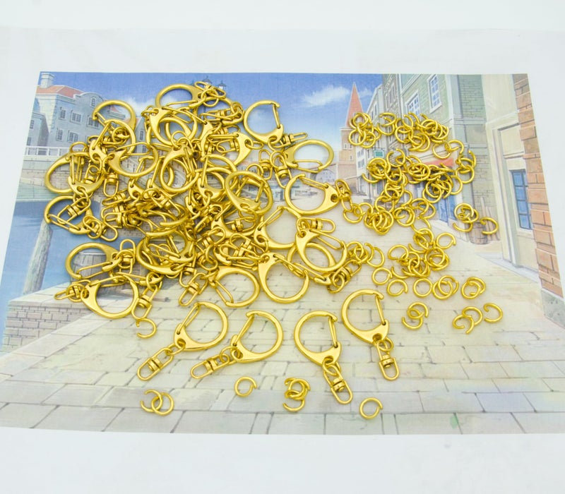 ZoloAJay 50 Sets Lobster Claw Clasps Keychain Clip D-snap Hook Clips with Swivel Snap and Open Jump Rings Golden for DIY Making Trinket Crafts Diameter 0.7inch (18mm) - Image 5