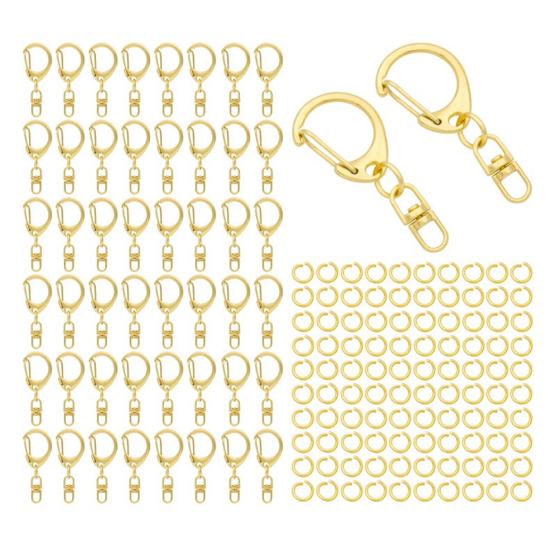 ZoloAJay 50 Sets Lobster Claw Clasps Keychain Clip D-snap Hook Clips with Swivel Snap and Open Jump Rings Golden for DIY Making Trinket Crafts Diameter 0.7inch (18mm) - Image 1