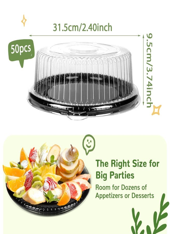 RMERVE 12 Pcs Plastic Serving Tray with Lid, Heavy Duty, Repeatedly Cheesecake Container with Lid, Stackable Round Platters for Serving Food Party (12 Inch) - Image 2