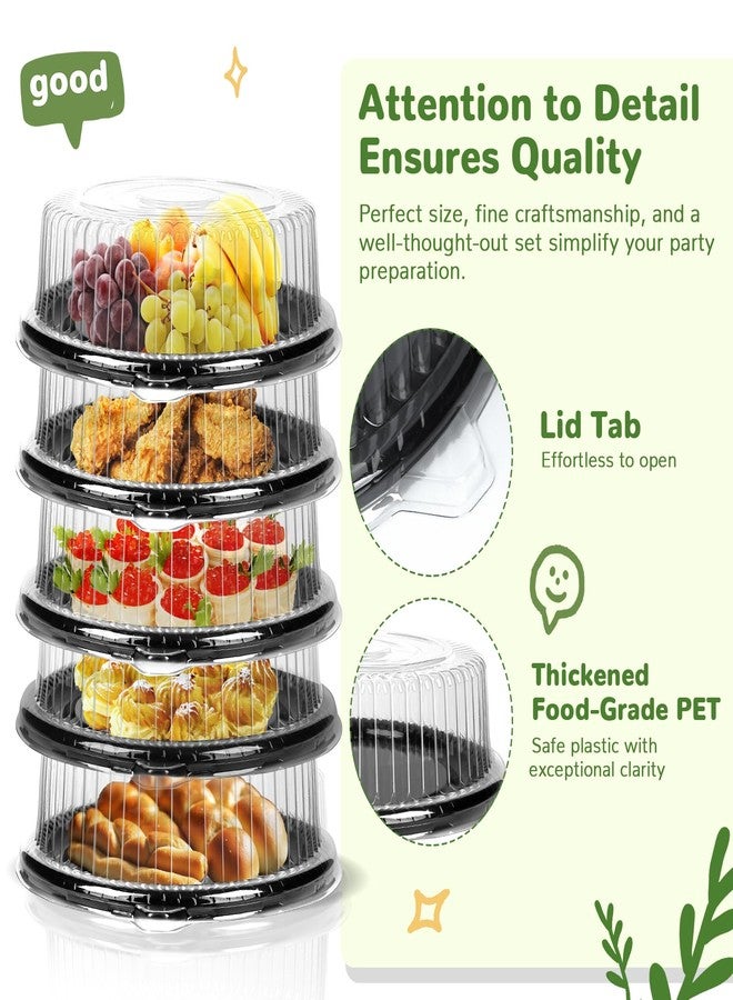 RMERVE 12 Pcs Plastic Serving Tray with Lid, Heavy Duty, Repeatedly Cheesecake Container with Lid, Stackable Round Platters for Serving Food Party (12 Inch) - Image 4