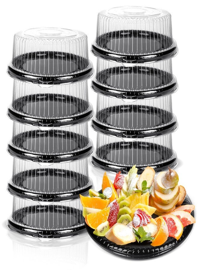 RMERVE 12 Pcs Plastic Serving Tray with Lid, Heavy Duty, Repeatedly Cheesecake Container with Lid, Stackable Round Platters for Serving Food Party (12 Inch) - Image 1