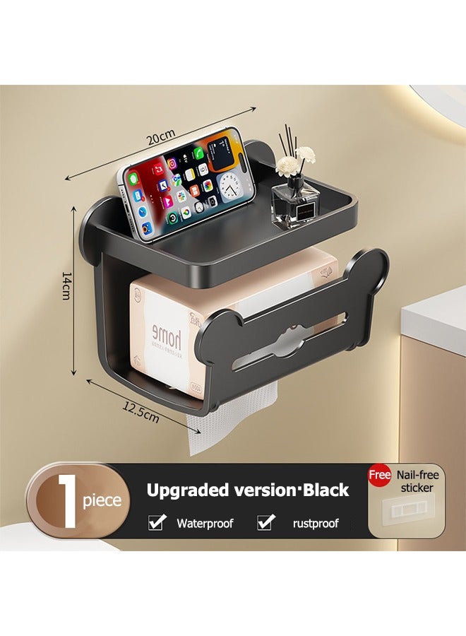 JOYBOS حامل ورق تواليت ثلاثي الطبقات مع رف، حامل لفات ورق تواليت أسود غير لامع، ذاتي اللصق أو مثبت على الحائط مع ملصق بدون مسامير، مناسب للحمام وغرفة الغسيل - Image 1