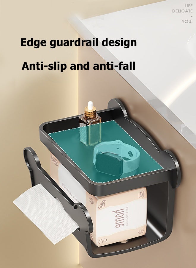 JOYBOS حامل ورق تواليت ثلاثي الطبقات مع رف، حامل لفات ورق تواليت أسود غير لامع، ذاتي اللصق أو مثبت على الحائط مع ملصق بدون مسامير، مناسب للحمام وغرفة الغسيل - Image 4