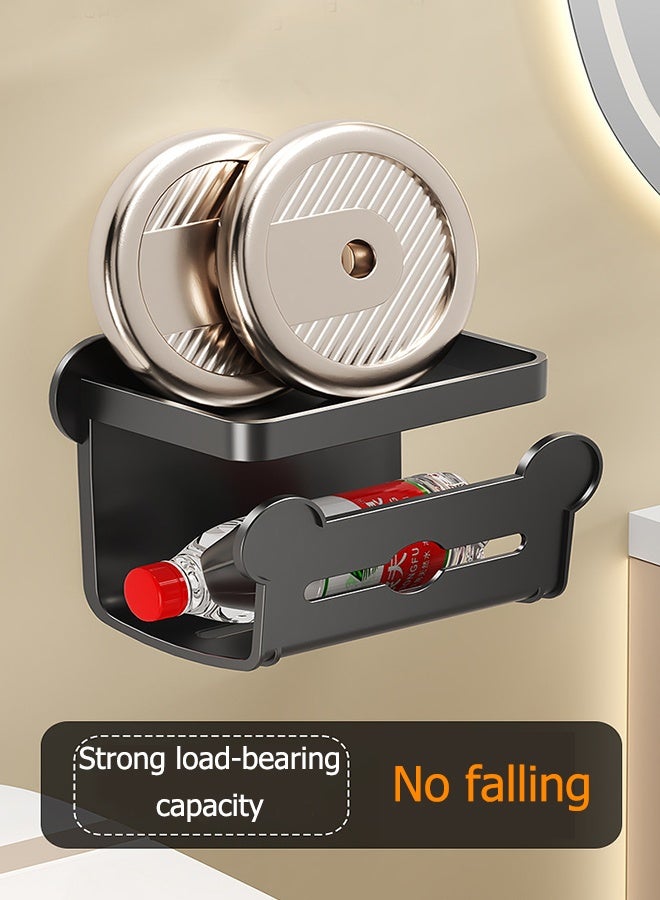 JOYBOS حامل ورق تواليت ثلاثي الطبقات مع رف، حامل لفات ورق تواليت أسود غير لامع، ذاتي اللصق أو مثبت على الحائط مع ملصق بدون مسامير، مناسب للحمام وغرفة الغسيل - Image 5