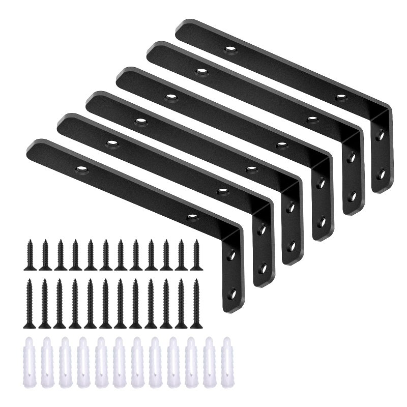 LSK 6PCS L Bracket 5212550mm Shelf Support Corner Bracket for Wooden Board Max Load 42lb Black