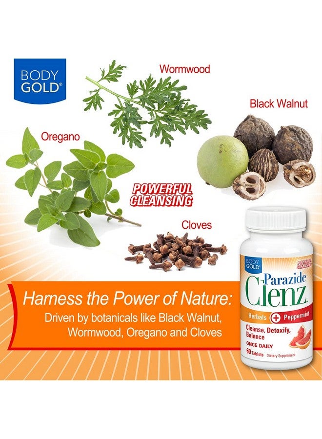 Body Gold Parazide Clenz Herbals & Peppermint | Intestinal Cleanse & Detox w/Black Walnut & More | 30 Serv, 60 Tablets - Image 5