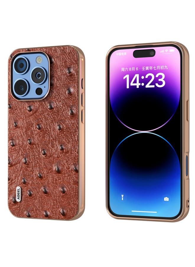 S-TOP Case For iPhone 16 Pro ABEEL Electroplating Frame Genuine Leather Ostrich Texture Phone Case - Image 1