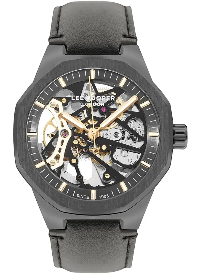 لي كوبر Lee Cooper Men's G3265 Movement Watch, Automatic Display and Leather Strap - LC07904.061, Grey