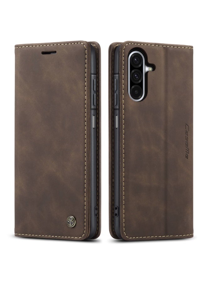 CaseMe Phone Case Luxury PU Leather Design 013 Flip Cover Card Slot Holder Cover For  Samsung Galaxy A17 (Coffe) - Image 1