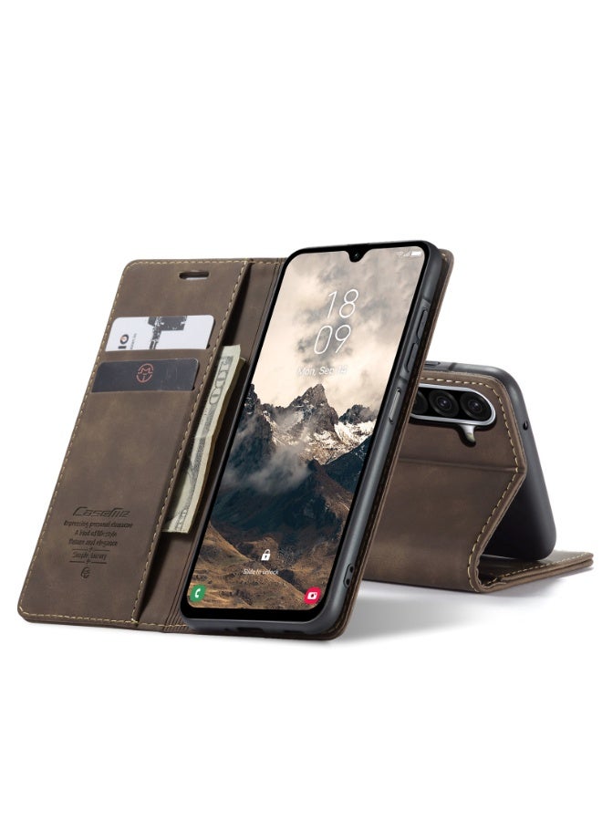 CaseMe Phone Case Luxury PU Leather Design 013 Flip Cover Card Slot Holder Cover For  Samsung Galaxy A17 (Coffe) - Image 2