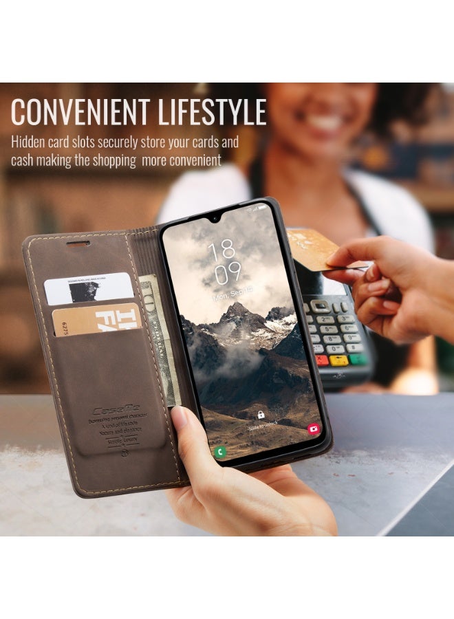 CaseMe Phone Case Luxury PU Leather Design 013 Flip Cover Card Slot Holder Cover For  Samsung Galaxy A17 (Coffe) - Image 4