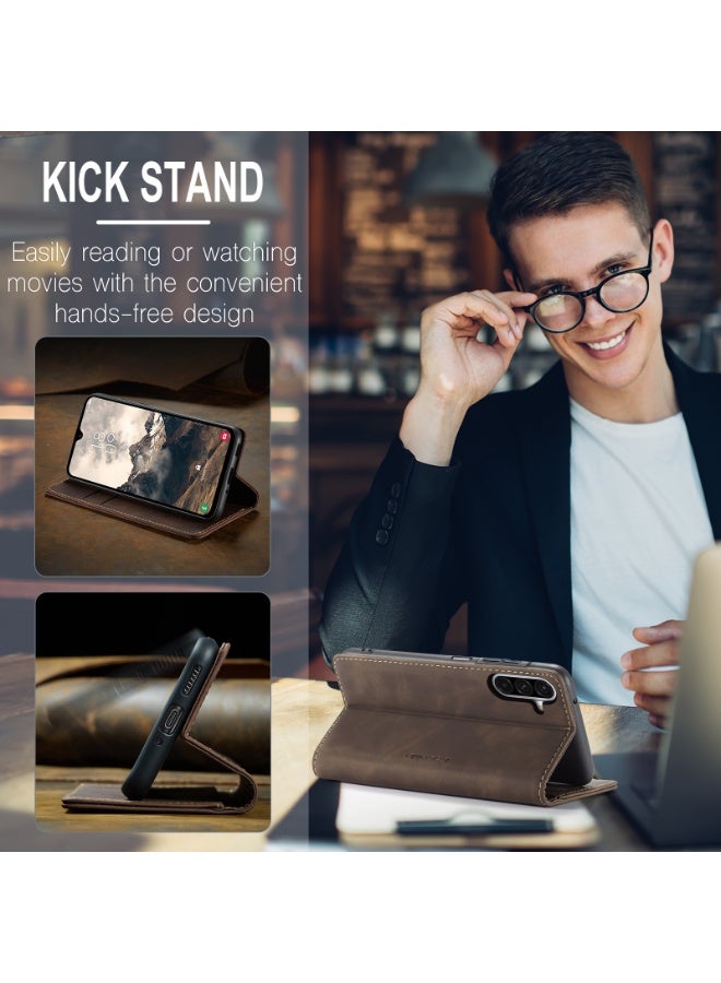 CaseMe Phone Case Luxury PU Leather Design 013 Flip Cover Card Slot Holder Cover For  Samsung Galaxy A17 (Coffe) - Image 3