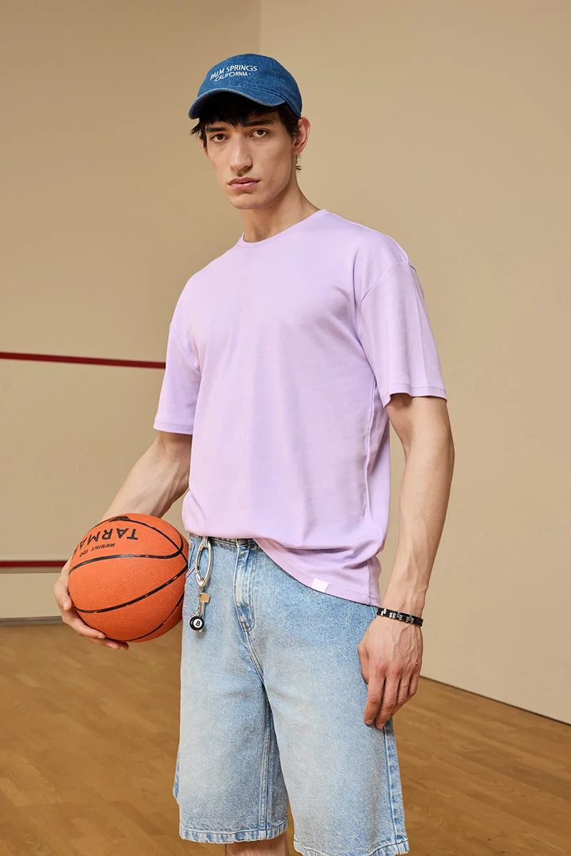 SNITCH Core Lab Lavender Solid Oversized Fit T-Shirt
