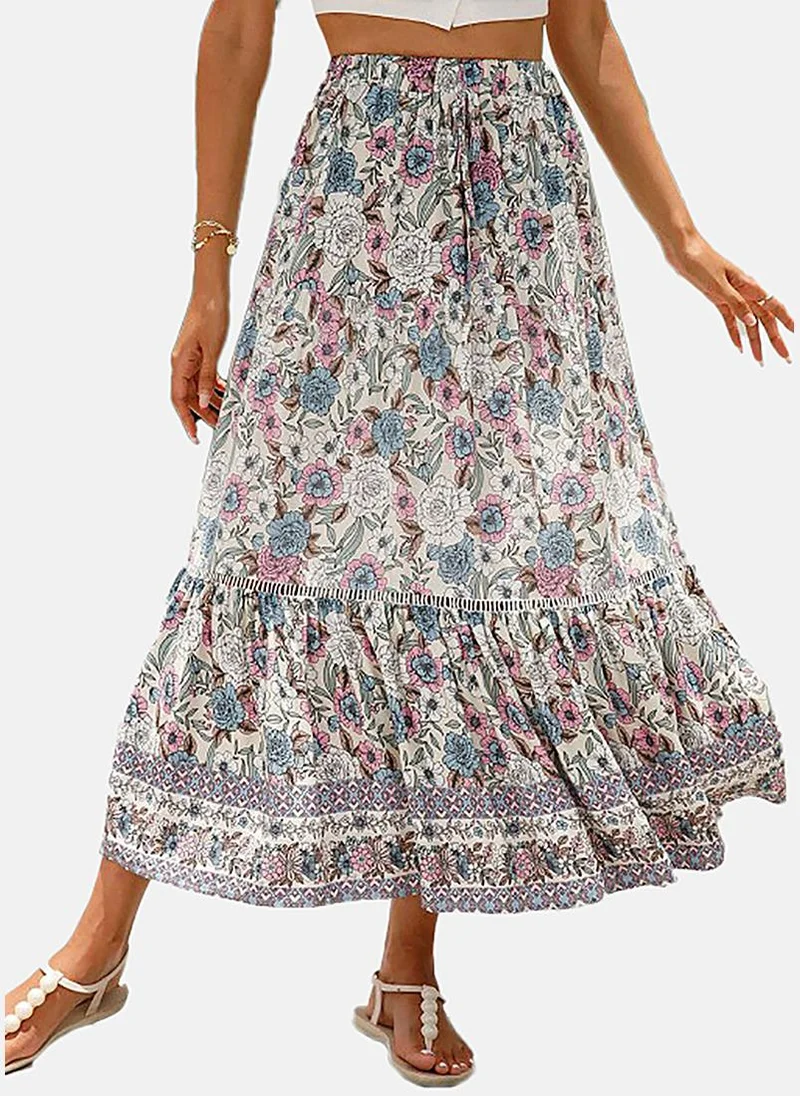 YUNIQEE White Fit & Flare Printed Midi Skirt