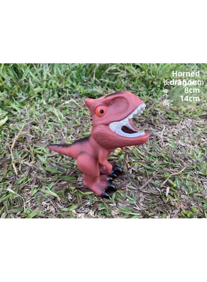 Dinosaur Toy Simulation Soft Glue Children Tyrannosaurus Rex Animal Education Institution Dinosaur Model-Color:Cartoon Horn Dragon No Sound - Image 1