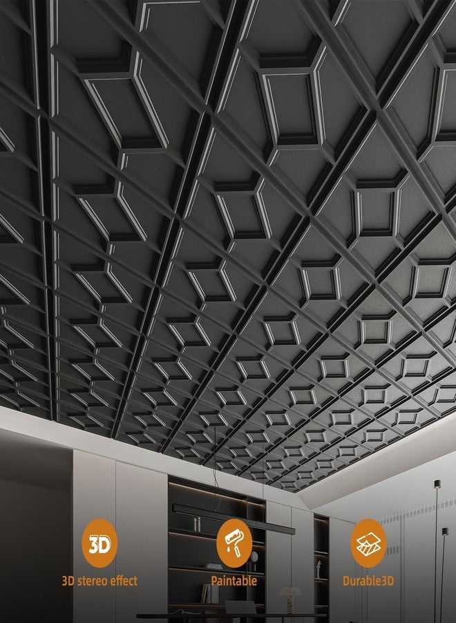 WOWSTAR 12-Pack 24"x24" Drop Ceiling Tiles, 3D Decorative Glue Up Ceiling Tiles, Black - Image 3