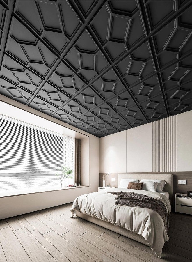 WOWSTAR 12-Pack 24"x24" Drop Ceiling Tiles, 3D Decorative Glue Up Ceiling Tiles, Black - Image 2