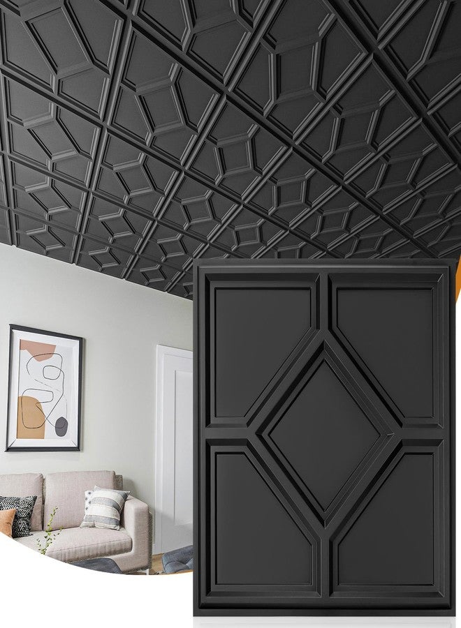 WOWSTAR 12-Pack 24"x24" Drop Ceiling Tiles, 3D Decorative Glue Up Ceiling Tiles, Black - Image 1
