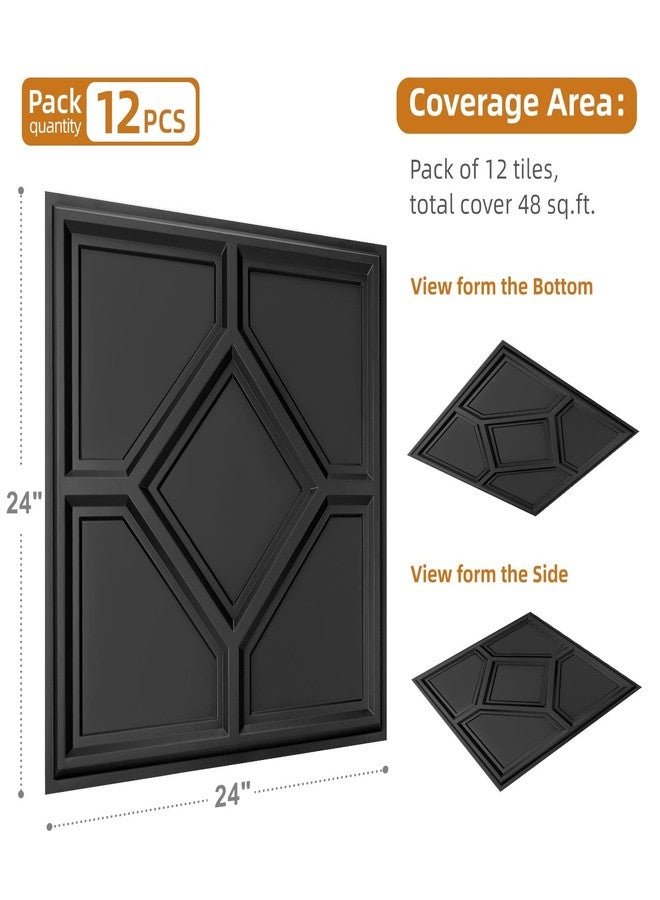 WOWSTAR 12-Pack 24"x24" Drop Ceiling Tiles, 3D Decorative Glue Up Ceiling Tiles, Black - Image 4