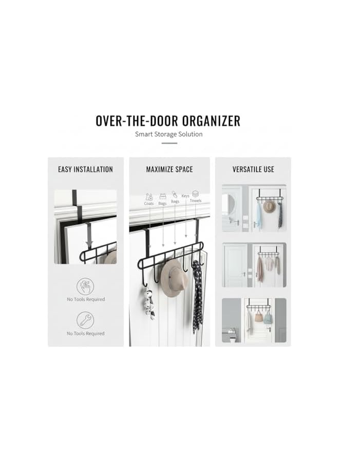 S-TOP Steel Over The Door Hook Hanger, Hanging Organizer Rack with No Hole Drilling Required for Bedroom - Image 2