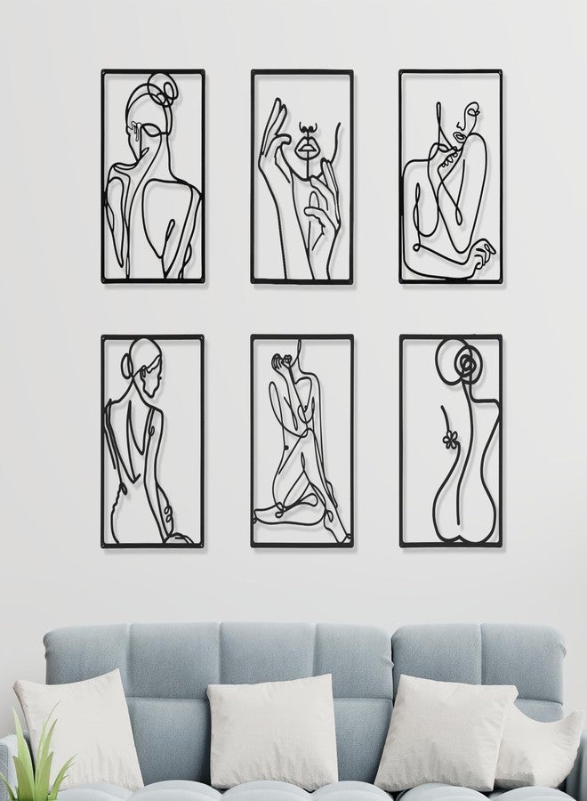سندير لوحة جدارية تجريدية حديثة على شكل غزال السندريا، 6 قطع من المنحوتات المعدنية المعلقة، فن خطي أنثوي لغرفة النوم، ديكور غرفة المعيشة، أسود، 13 × 11 بوصة - Image 1