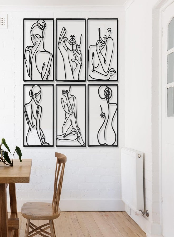 سندير لوحة جدارية تجريدية حديثة على شكل غزال السندريا، 6 قطع من المنحوتات المعدنية المعلقة، فن خطي أنثوي لغرفة النوم، ديكور غرفة المعيشة، أسود، 13 × 11 بوصة - Image 4
