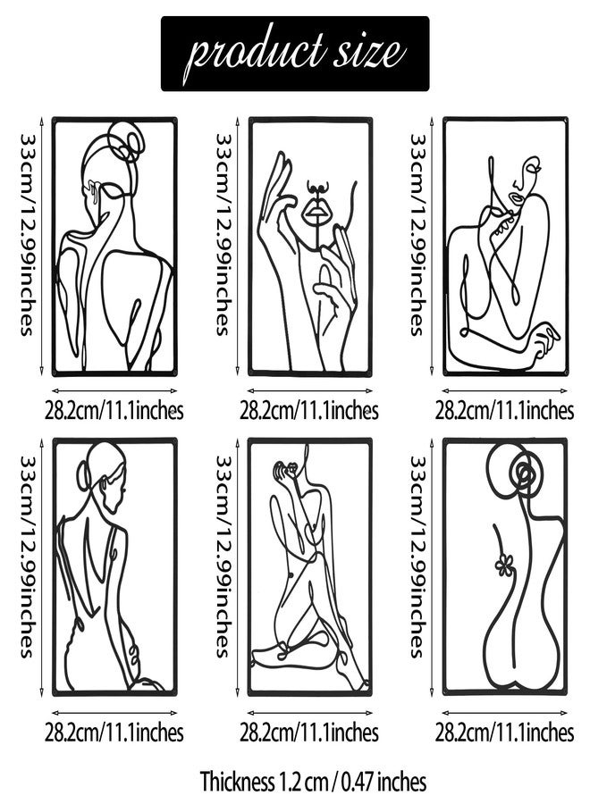 سندير لوحة جدارية تجريدية حديثة على شكل غزال السندريا، 6 قطع من المنحوتات المعدنية المعلقة، فن خطي أنثوي لغرفة النوم، ديكور غرفة المعيشة، أسود، 13 × 11 بوصة - Image 3