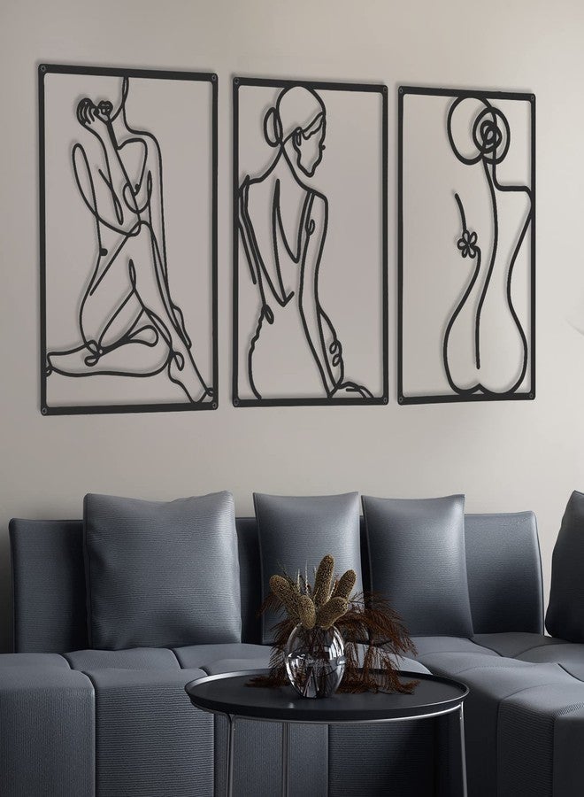 سندير لوحة جدارية تجريدية حديثة على شكل غزال السندريا، 6 قطع من المنحوتات المعدنية المعلقة، فن خطي أنثوي لغرفة النوم، ديكور غرفة المعيشة، أسود، 13 × 11 بوصة - Image 5