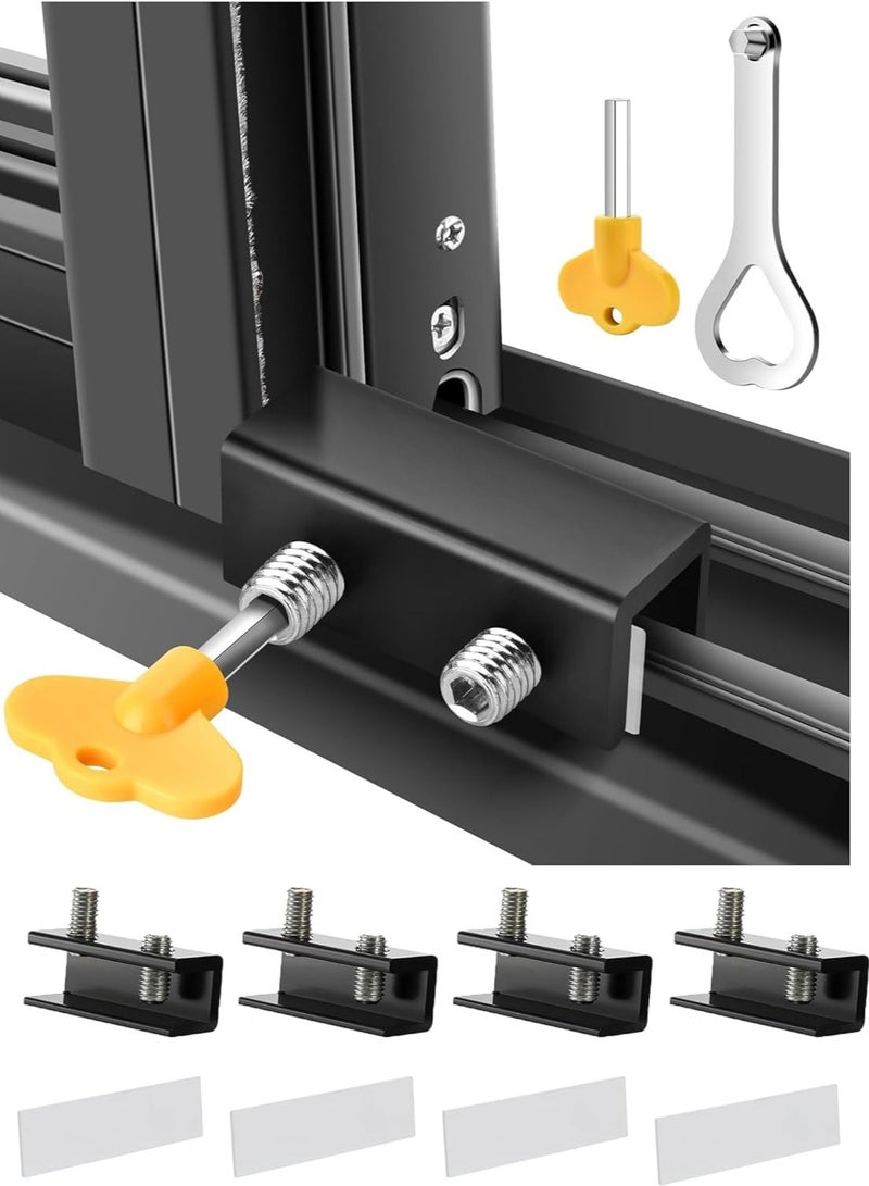 Relex 4 Sets Sliding Window Locks, Security Window Locks with Keys, Adjustable Aluminum Sliding Window Stops, Easy Installation Without Drilling, for Vertical and Horizontal Sliding Windows (Black) - Image 1