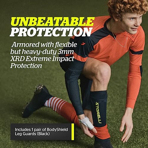 Storelli BodyShield Leg Guards, Premium Compression Shin Guard Sleeves for Soccer Players, Impact Protection, UV-Resistant, Sweat-Wicking, Unisex, 1 Pair, Black, Medium - Image 2