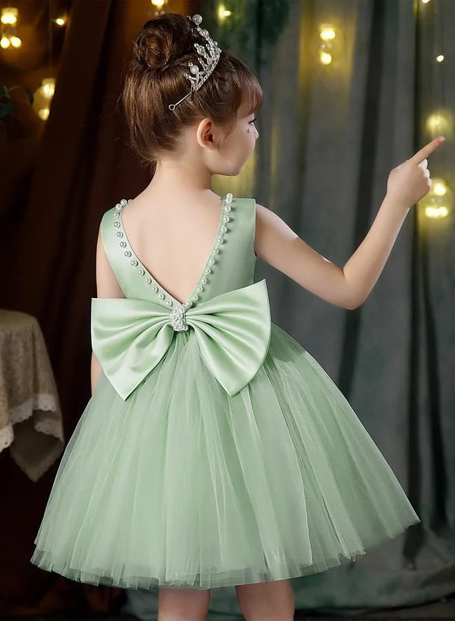 تايك تو فستان حفلات أميرة للفتيات بياقة خلفية عميقة وتفاصيل لؤلؤ وفيونكة