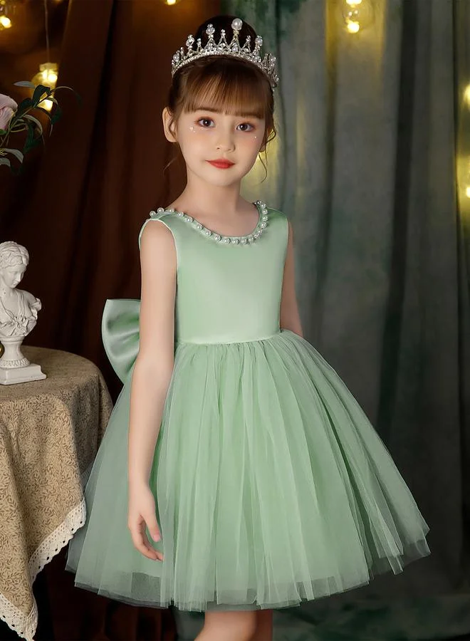 تايك تو فستان حفلات أميرة للفتيات بياقة خلفية عميقة وتفاصيل لؤلؤ وفيونكة