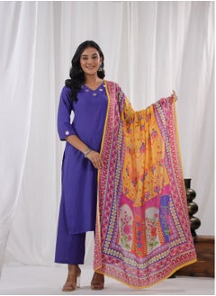 PRIYA’S PANACHE Purple Cotton Kurta Set for Women with Multicolor Dupatta | Ethnic Indian Dress | Salwar Kameez Kurti Pant Set | Ready-to-Wear Traditional Outfit  - Image 4